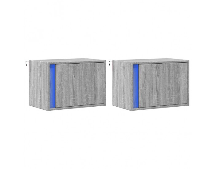 Sonata H Нощни шкафчета за стена с LED осветление, 2 бр, сив сонома