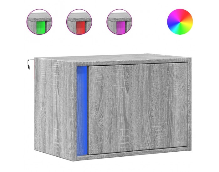 Sonata H Нощни шкафчета за стена с LED осветление, 2 бр, сив сонома