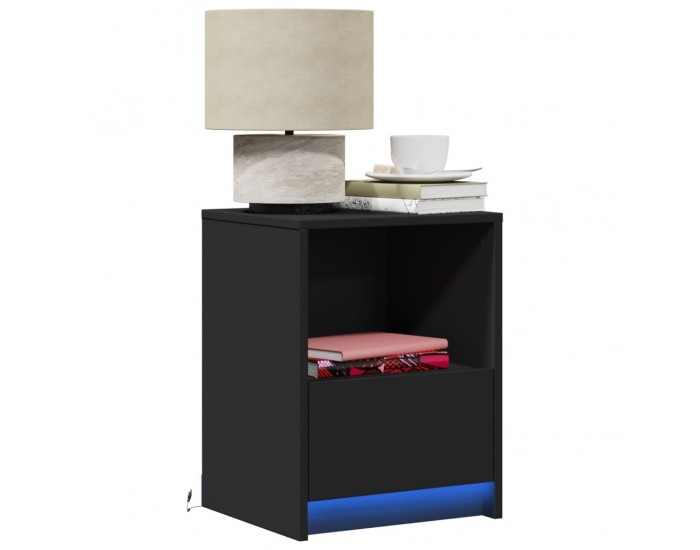 Sonata H Нощни шкафчета с LED, 2 бр, черно, инженерна дървесина