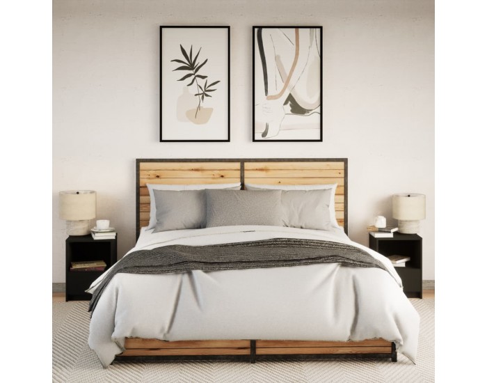 Sonata H Нощни шкафчета с LED, 2 бр, черно, инженерна дървесина