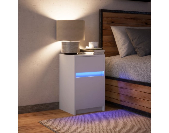 Sonata H Нощно шкафче с LED осветление, бяло, инженерно дърво