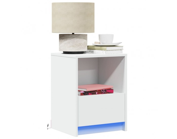 Sonata H Нощно шкафче с LED осветление, бяло, инженерно дърво