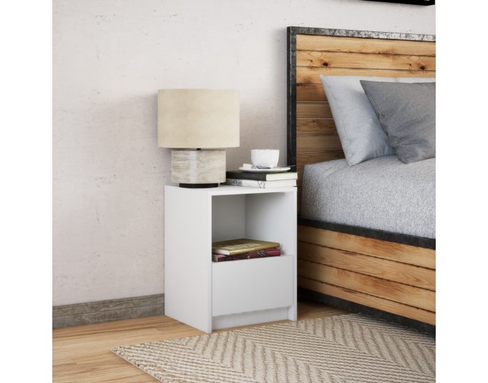 Sonata H Нощно шкафче с LED осветление, бяло, инженерно дърво