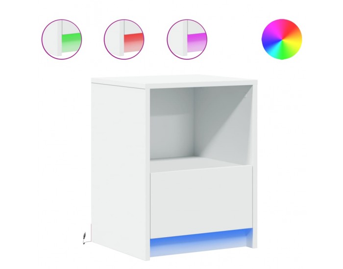 Sonata H Нощно шкафче с LED осветление, бяло, инженерно дърво