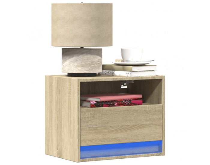 Sonata H Нощно шкафче за стена с LED осветление, дъб сонома