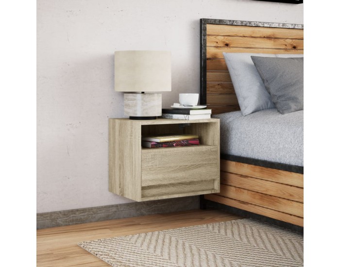 Sonata H Нощно шкафче за стена с LED осветление, дъб сонома