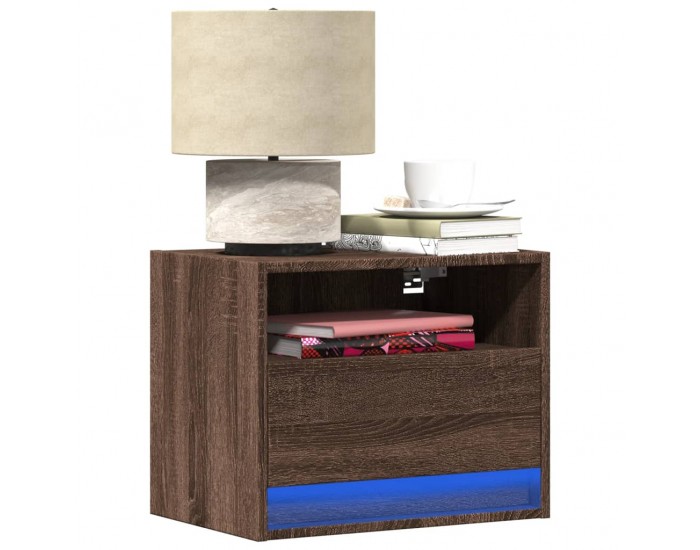 Sonata H Нощно шкафче за стена с LED осветление, кафяв дъб