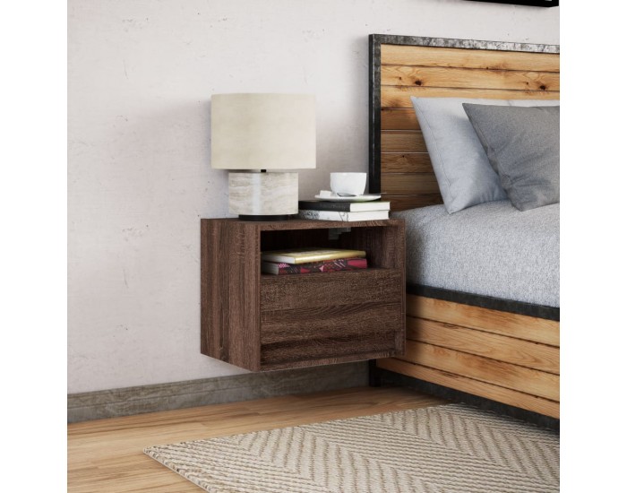 Sonata H Нощно шкафче за стена с LED осветление, кафяв дъб