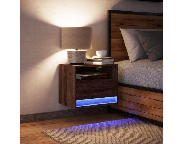 Sonata H Нощно шкафче за стена с LED осветление, кафяв дъб