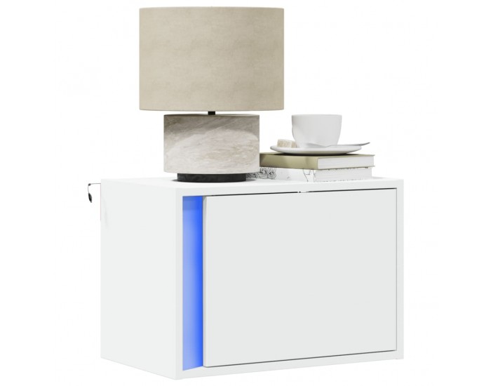 Sonata H Нощни шкафчета за стена с LED осветление, 2 бр, бели