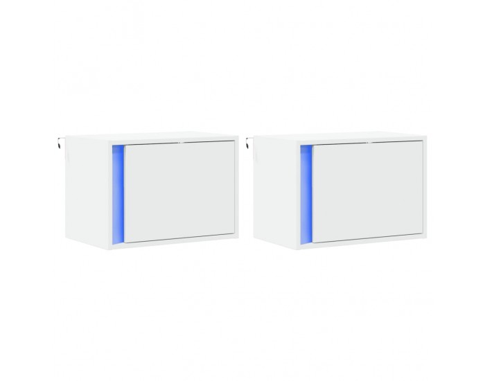 Sonata H Нощни шкафчета за стена с LED осветление, 2 бр, бели