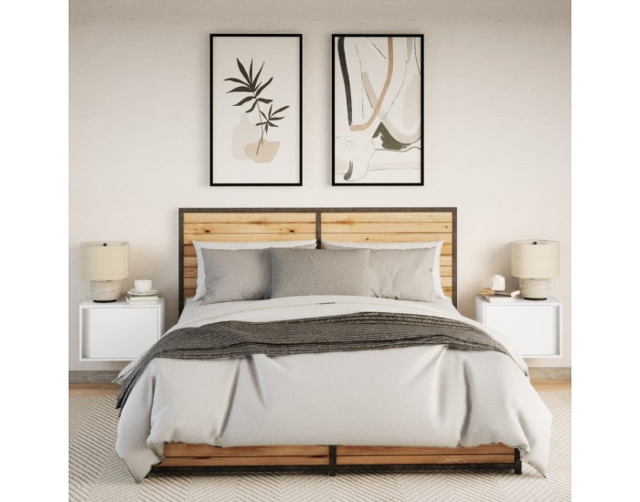 Sonata H Нощни шкафчета за стена с LED осветление, 2 бр, бели