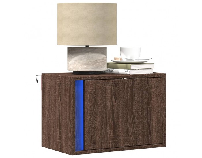 Sonata H Нощно шкафче за стена с LED осветление, кафяв дъб