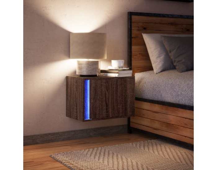 Sonata H Нощно шкафче за стена с LED осветление, кафяв дъб