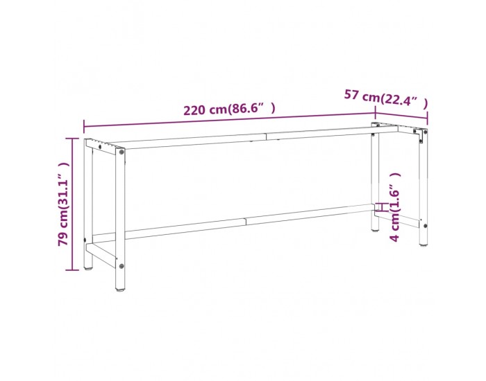 Sonata H Рамка за работна маса матово черно и червено 220x57x79 см метал