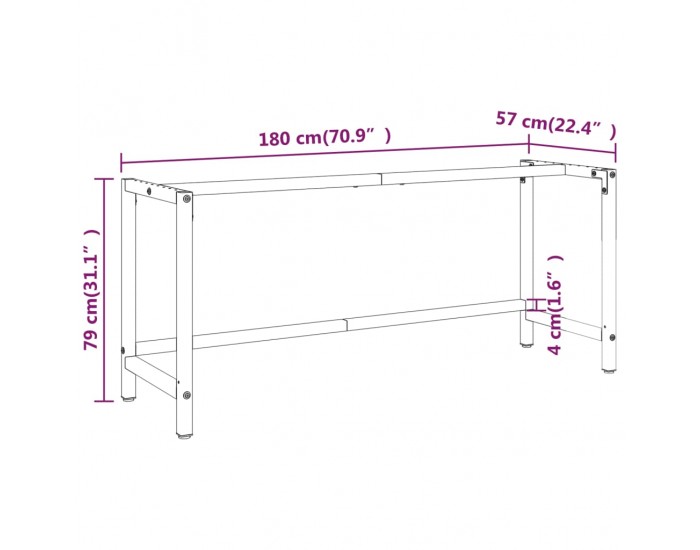 Sonata H Рамка за работна маса матово черно и червено 180x57x79 см метал