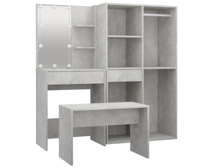 Sonata H Комплект тоалетка с LED, бетонно сива, инженерно дърво