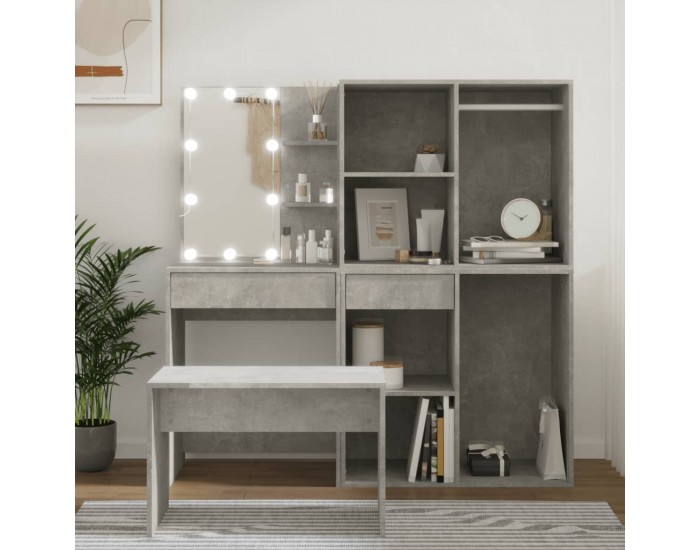 Sonata H Комплект тоалетка с LED, бетонно сива, инженерно дърво