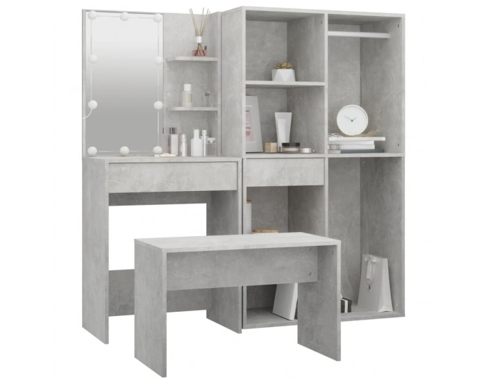 Sonata H Комплект тоалетка с LED, бетонно сива, инженерно дърво