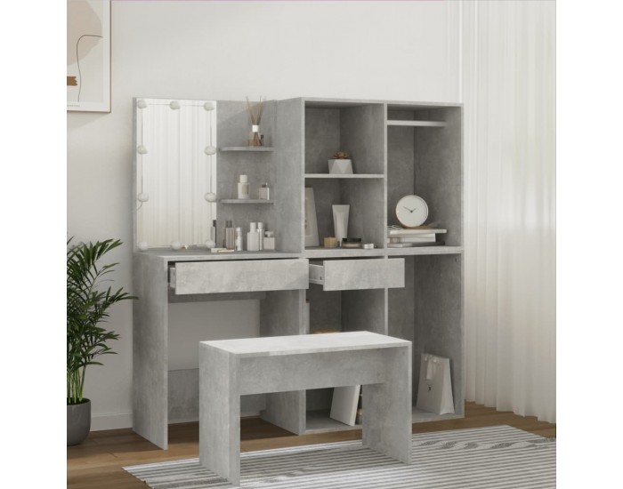 Sonata H Комплект тоалетка с LED, бетонно сива, инженерно дърво