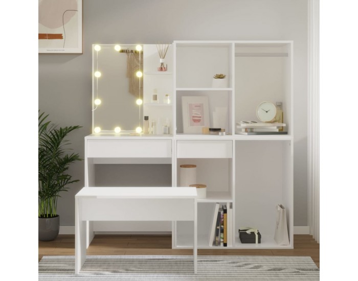 Sonata H Комплект тоалетка с LED, бяла, инженерно дърво