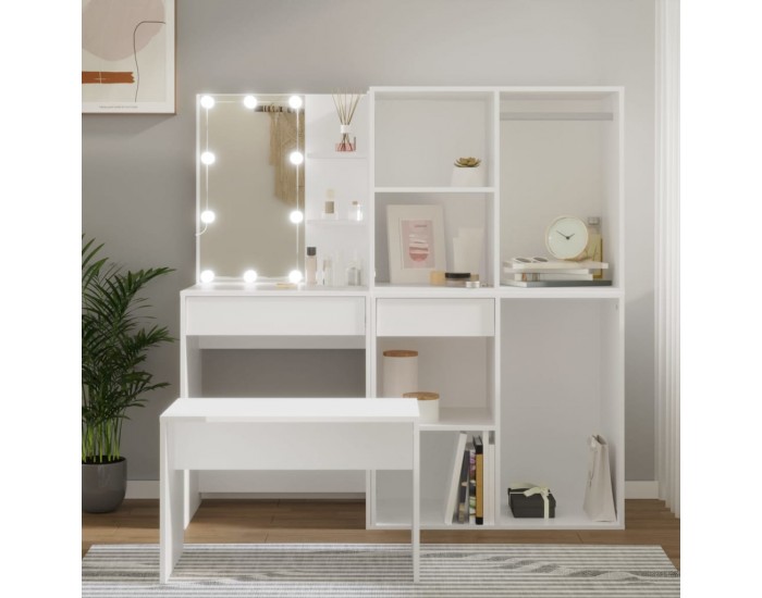 Sonata H Комплект тоалетка с LED, бяла, инженерно дърво