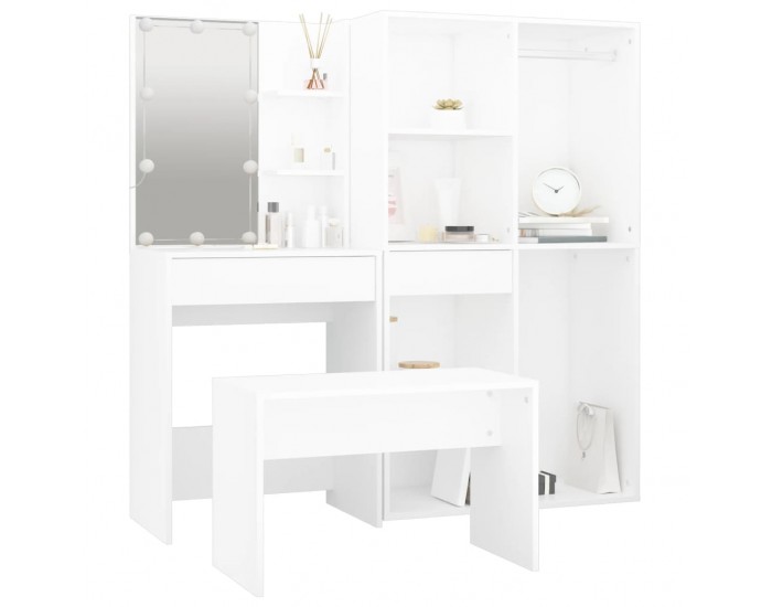 Sonata H Комплект тоалетка с LED, бяла, инженерно дърво