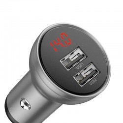 Зарядно за кола Baseus CCBX-0S с 2xUSB-A изхода и дисплей - сребрист - Baseus