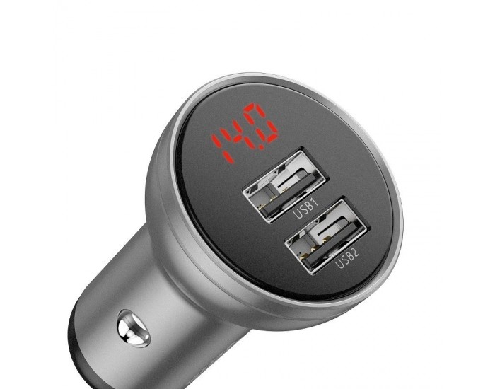 Зарядно за кола Baseus CCBX-0S с 2xUSB-A изхода и дисплей - сребрист