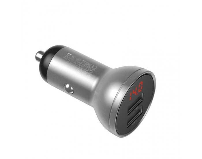 Зарядно за кола Baseus CCBX-0S с 2xUSB-A изхода и дисплей - сребрист