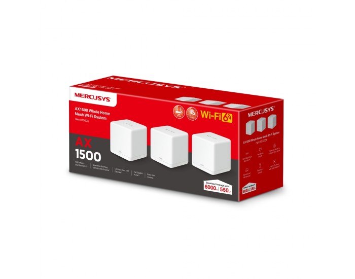 Безжична Wi-Fi 6 Mesh система Mercusys Halo H1500X(2-pack) AX1500