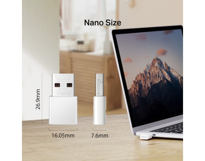 Безжичен USB 2-лентов адаптер Mercusys MA30N AC1300 Nano