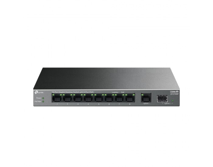10-портов гигабитен настолен комутатор TP-Link LS1210GP с 8-PoE+ порта