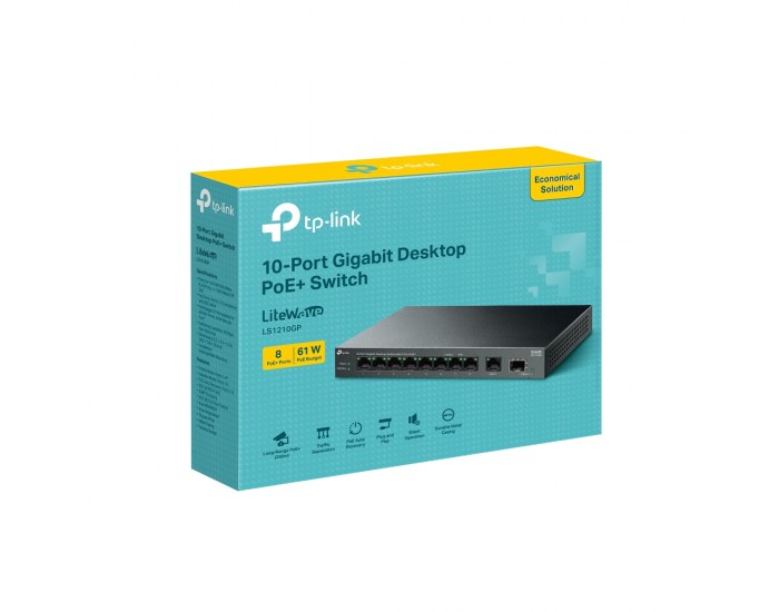 10-портов гигабитен настолен комутатор TP-Link LS1210GP с 8-PoE+ порта