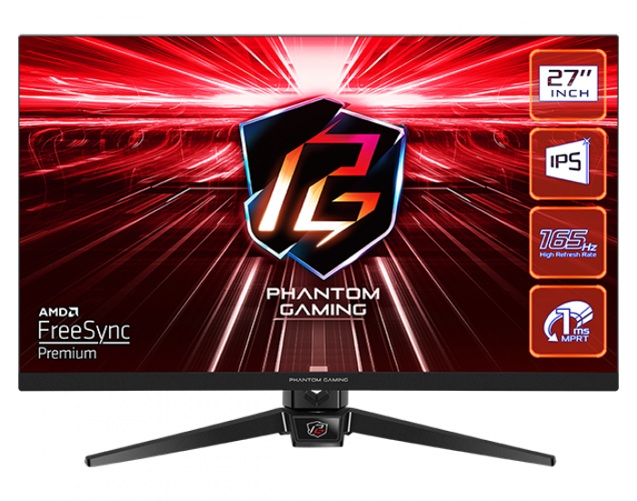 Asrock Gaming Monitor, 27" FHD(1920x1080) IPS, 165 Hz, 123% sRGB, 1100:1, 250 cd/m², 178º/178º, 1ms (MPRT), Flicker-free, 2x 2W Speakers, 2x HDMI 2.0, 1x DP 1.2, 1x Audio Jack (3.5mm), 3Y Asrock Gaming Monitor, 27" FHD(1920x1080) IPS, 165 Hz, 123% sRGB, 1100:1, 250 cd/m², 178º/178º, 1ms (MPRT), Flicker-free, 2x 2W Speakers, 2x HDMI 2.0, 1x DP 1.2, 1x Audio Jack (3.5mm), 3Y