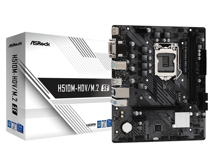 ASROCK Main Board Desktop H510M-HDV/M.2 SE (H470, S1200, 2xDDR4, 1xPCIe 4.0x16, 1xPCIe 3.0x1, 4x SATA3 , 1x M.2, 6x USB 3.2 Gen1, 6x USB 2.0, 1x VGA, 1x DVI-D, 1x HDMI, 1x GLAN) mATX, Retail ASROCK Main Board Desktop H510M-HDV/M.2 SE (H470, S1200, 2xDDR4, 1xPCIe 4.0x16, 1xPCIe 3.0x1, 4x SATA3 , 1x M.2, 6x USB 3.2 Gen1, 6x USB 2.0, 1x VGA, 1x DVI-D, 1x HDMI, 1x GLAN) mATX, Retail