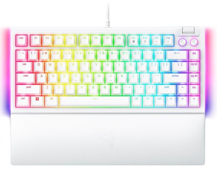 Razer BlackWidow V4 75% White, Gaming Keyboard, US Layout, Hot-swappable Design, Compact 75% Layout with Aluminum Case, Mechanical Switches (Tactile), Razer Chroma RGB, Dedicated media roller with 2 dedicated media buttons, Detachable Type C Cable Razer BlackWidow V4 75% White, Gaming Keyboard, US Layout, Hot-swappable Design, Compact 75% Layout with Aluminum Case, Mechanical Switches (Tactile), Razer Chroma RGB, Dedicated media roller with 2 dedicated media buttons, Detachable Type C Cable