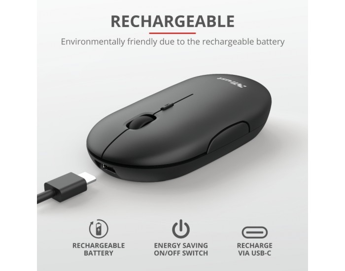 Мишка TRUST Puck Wireless & BT Rechargeable Mouse Black Мишка TRUST Puck Wireless & BT Rechargeable Mouse Black