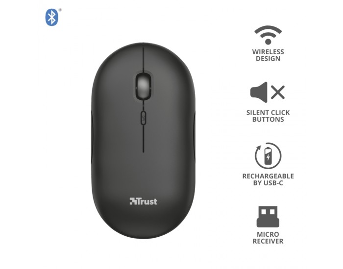 Мишка TRUST Puck Wireless & BT Rechargeable Mouse Black Мишка TRUST Puck Wireless & BT Rechargeable Mouse Black