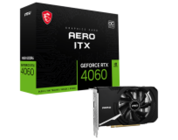 MSI Video Card Nvidia GeForce RTX 4060 AERO ITX 8G OC, 8GB GDDR6, 128bit, Boost: 2490 MHz, 3072 CUDA Cores, 17 Gbps Memory Speed, PCIe Gen 4 x 8,3x DP v1.4a, 1xHDMI 2.1a, 1 x 8-pin, Recommended PSU 550W, 3Y MSI Video Card Nvidia GeForce RTX 4060 AERO ITX 8G OC, 8GB GDDR6, 128bit, Boost: 2490 MHz, 3072 CUDA Cores, 17 Gbps Memory Speed, PCIe Gen 4 x 8,3x DP v1.4a, 1xHDMI 2.1a, 1 x 8-pin, Recommended PSU 550W, 3Y