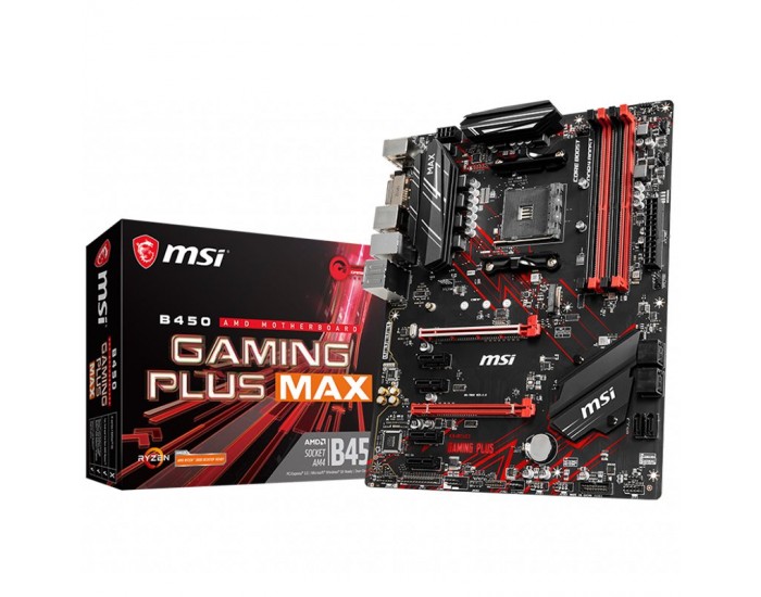 MSI B450 GAMING PLUS MAX,ATX,Socket AM4,AMD B450 Chipset,4 DIMMs,Dual Channel DDR4 up to 4133(OC)MHz,1x PCIe 3.0 x16 slot,1x M.2 slot,2x USB 3.2 Gen2,2x USB 3.2 Gen1,2x USB 2.0,1x HDMI,1x DVI-D,1G LAN,7.1 Audio,3y warranty MSI B450 GAMING PLUS MAX,ATX,Socket AM4,AMD B450 Chipset,4 DIMMs,Dual Channel DDR4 up to 4133(OC)MHz,1x PCIe 3.0 x16 slot,1x M.2 slot,2x USB 3.2 Gen2,2x USB 3.2 Gen1,2x USB 2.0,1x HDMI,1x DVI-D,1G LAN,7.1 Audio,3y warranty