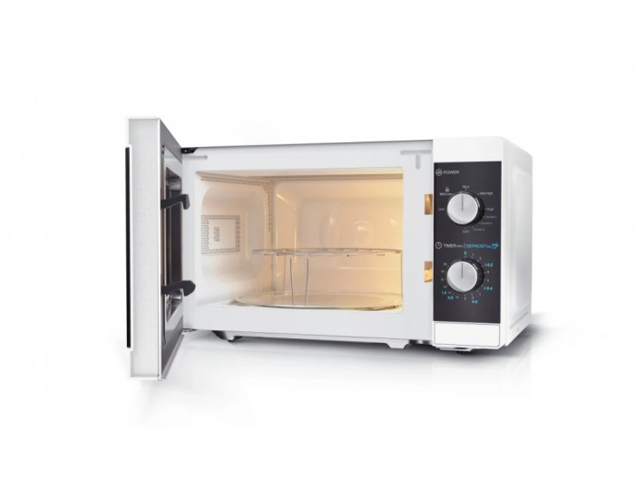 Микровълнова печка Sharp YC-MG01E-W, Manual control, Built-in microwave grill, Grill Power: 1000W, Cavity Material -steel, 20l, 800 W, White/Black door, Defrost, Cabinet Colour: White