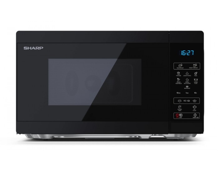 Микровълнова печка Sharp YC-MS02E-B, Fully Digital, Cavity Material -steel, 20l, 800 W, LED Display Blue, Timer & Clock function, Child lock, Silver/Black door, Defrost, Cabinet Colour: Black Микровълнова печка Sharp YC-MS02E-B, Fully Digital, Cavity Material -steel, 20l, 800 W, LED Display Blue, Timer & Clock function, Child lock, Silver/Black door, Defrost, Cabinet Colour: Black