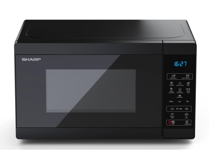 Микровълнова печка Sharp YC-MS02E-B, Fully Digital, Cavity Material -steel, 20l, 800 W, LED Display Blue, Timer & Clock function, Child lock, Silver/Black door, Defrost, Cabinet Colour: Black Микровълнова печка Sharp YC-MS02E-B, Fully Digital, Cavity Material -steel, 20l, 800 W, LED Display Blue, Timer & Clock function, Child lock, Silver/Black door, Defrost, Cabinet Colour: Black