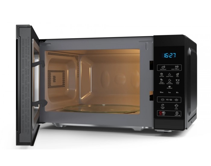 Микровълнова печка Sharp YC-MS02E-B, Fully Digital, Cavity Material -steel, 20l, 800 W, LED Display Blue, Timer & Clock function, Child lock, Silver/Black door, Defrost, Cabinet Colour: Black Микровълнова печка Sharp YC-MS02E-B, Fully Digital, Cavity Material -steel, 20l, 800 W, LED Display Blue, Timer & Clock function, Child lock, Silver/Black door, Defrost, Cabinet Colour: Black