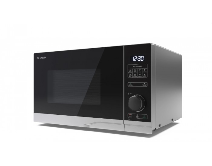 Микровълнова печка Sharp YC-PS234AE-S, Semi Digital, Cavity Material -Grey painted, 23l, 900 W, LED Display White, Timer & Clock function, Child lock, Silver door, Defrost, Cabinet Colour: Silver Микровълнова печка Sharp YC-PS234AE-S, Semi Digital, Cavity Material -Grey painted, 23l, 900 W, LED Display White, Timer & Clock function, Child lock, Silver door, Defrost, Cabinet Colour: Silver