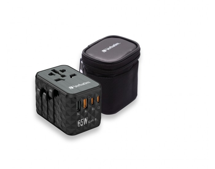 Адаптер Verbatim UTA-05 GaN III Universal Travel Adapter with 2 x USB-C PD 65W & QC 4+ / 2 x USB-A Адаптер Verbatim UTA-05 GaN III Universal Travel Adapter with 2 x USB-C PD 65W & QC 4+ / 2 x USB-A