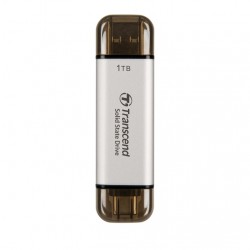 Твърд диск Transcend 1TB, External SSD, ESD310S, USB 10Gbps, Type C/A, Silver - Офис техника