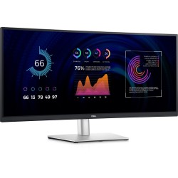 Монитор Dell P3424WE, 34" Curved, WQHD AG, IPS, 21:9, 5ms, 1000:1, 300 cd/m2, (3440x1440 ), 99% sRGB, HDMI, DP, USB-C PD of up to 90W, USB 3.2 hub, KVM ports, RJ45, ComfortView Plus, Height Adjustable, Swivel, Tilt, Black - Офис