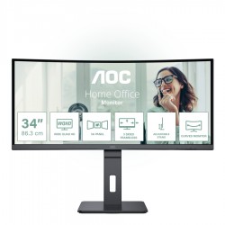 Монитор AOC CU34P3CV, 34" VA WLED, Curved 1500R, 3440x1440@100Hz, 4ms GtG, 1ms MPRT, 300cd m/2, DCR 3000:1, 50M:1, AdaptiveSync, FlickerFree, Low Blue Light, 5Wx2, Tilt, Height Adjust, Swivel, HDMI, DP, USB hub - Офис